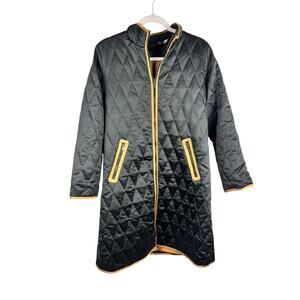 Soft Surroundings Longline Quilted Midi Equestrian Lightweight Coat Jacket M Blk